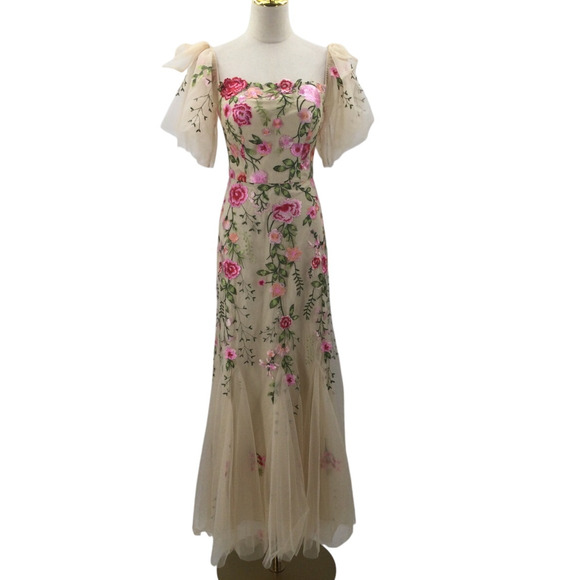 AW BRIDAL SZ 6 s cream Carmelita tulle embroidered floral maxi dress NWT B126 - Picture 4 of 8